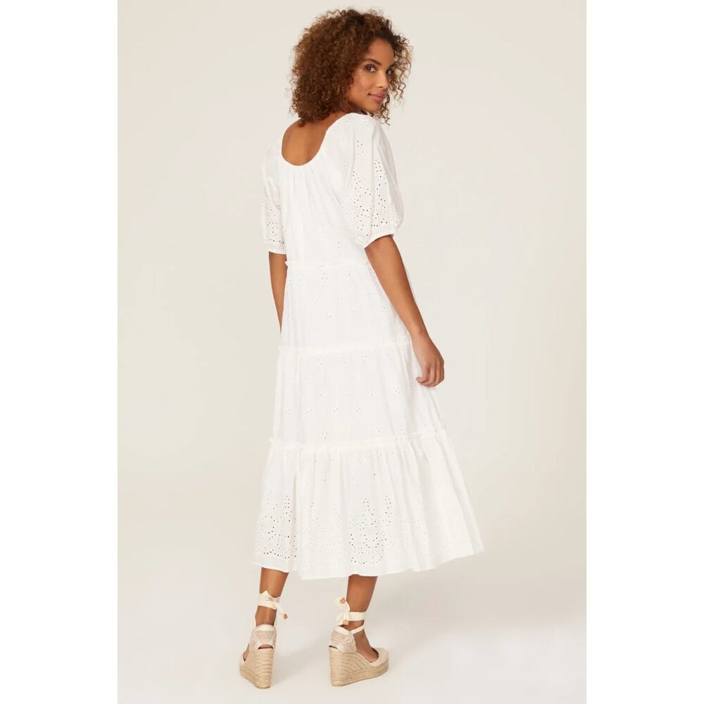 Fifteen Twenty Tiered Puff Sleeve Eyelet Dress Cotton White, Size S, Rt. $308 - Picture 2 of 12